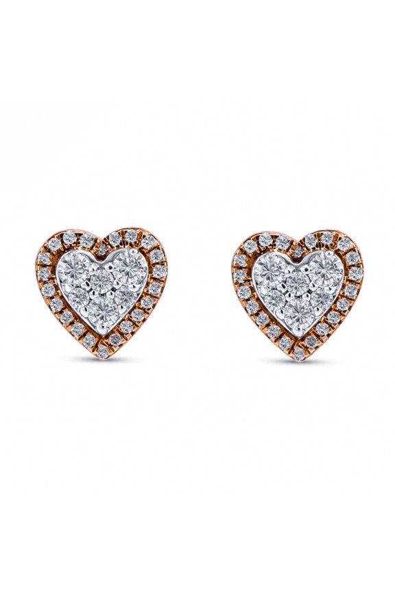 Women's iced cz pink rose gold 925 sterling silver heart stud earrings