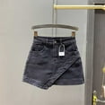thumbnail image 1 of Women's irregular high waist denim short skirt 2025 new style a-line slim hip skirt, 1 of 5