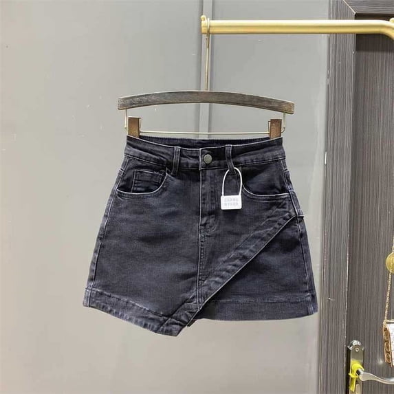 Women's irregular high waist denim short skirt 2025 new style a-line slim hip skirt