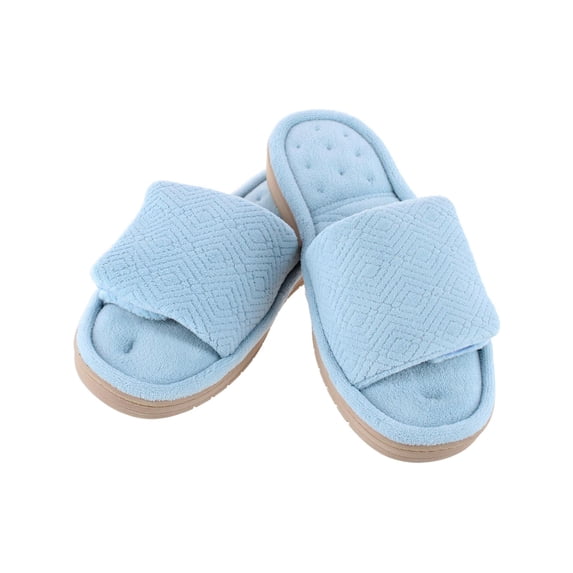 Women's isotoner Gemma Micro Terry Cloth Adjustable Slide Slippers Color: Blue Fog Size: MEDIUM