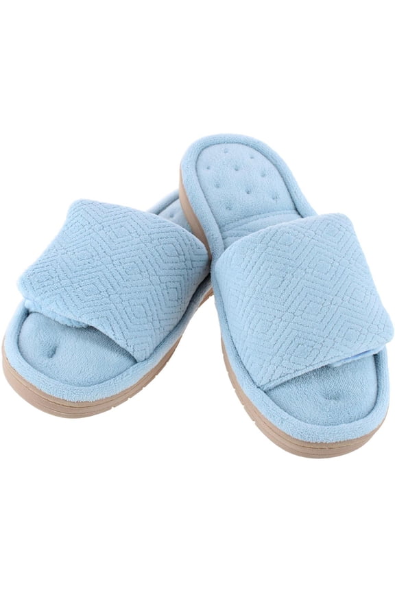 Women's isotoner Gemma Micro Terry Cloth Adjustable Slide Slippers Color: Blue Fog Size: X-LARGE