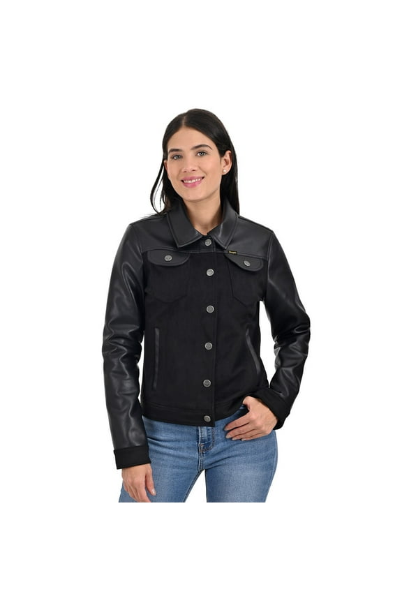 Women's jacket in premium synthetic leather, Wrangler brand.