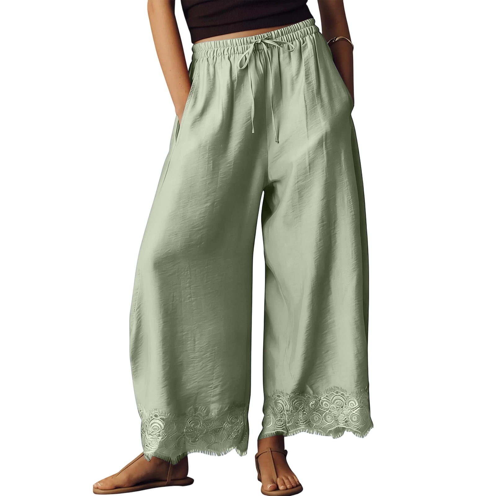 Women's lace Cropped Lace Hem Balloon Pants Premium Breathable