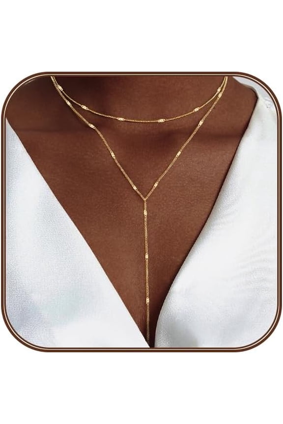Women's lasso-style silver/gold necklace, exquisite long necklace, Y-shaped pendant necklace, fashionable chain, simple stackable necklace, set with cubic zirconia, women's jewelry set, gift choice.