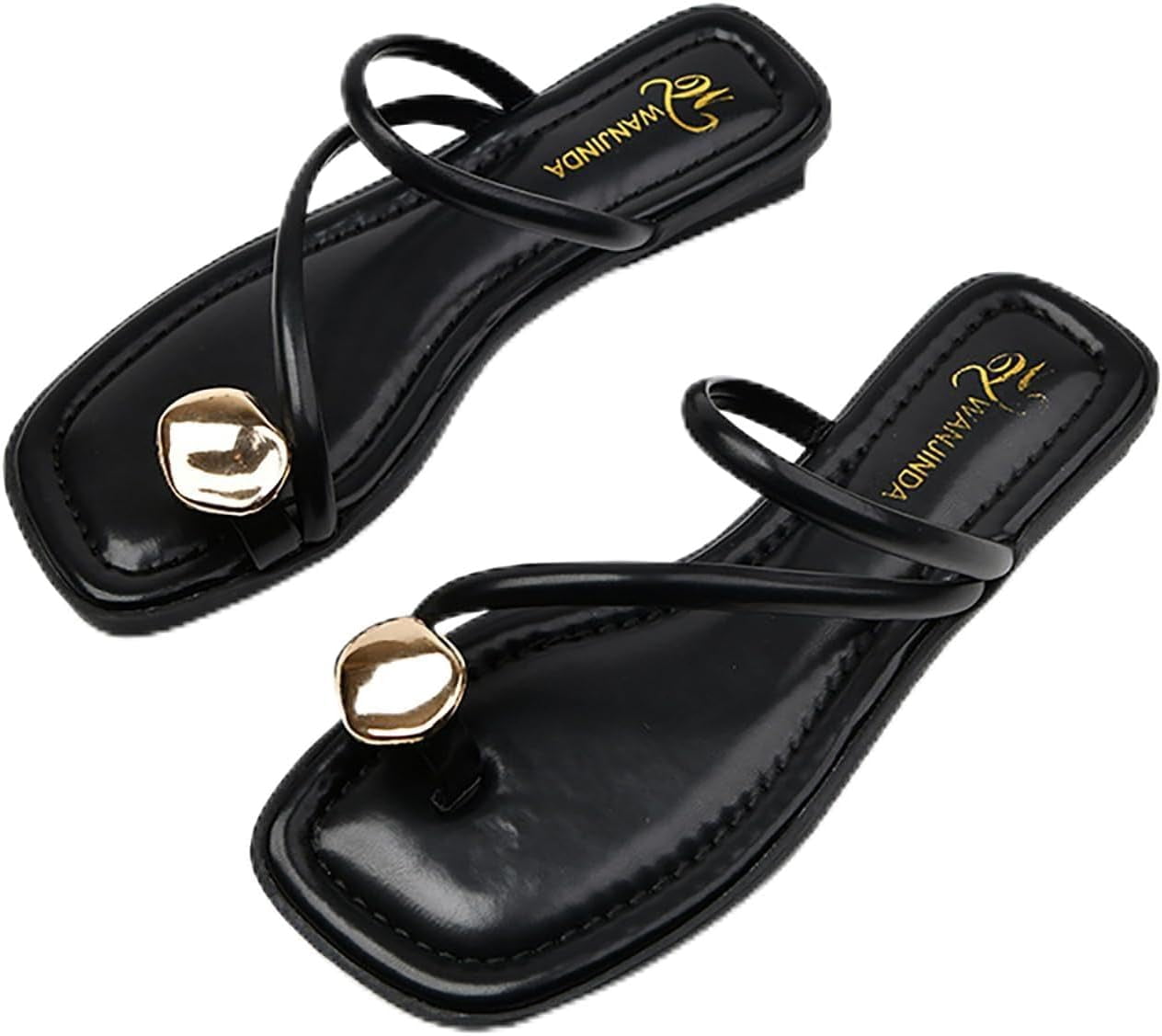 Women's Metallic Toe Ring Sandals - Comfortable Flat Beach Slippers With Strap For Summer