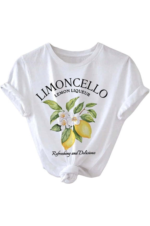 Women's lemon shirt letter fruit print pattern short sleeve casual T-shirt, women's short sleeve tops, women's short sleeve casual tops, women's casual summer shirt