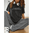 thumbnail image 1 of Women's letter graphic Tee T-shirt Water Washed Round Neck Short Sleeve Comfortable casual Black S-2XL Plus Size, 1 of 5