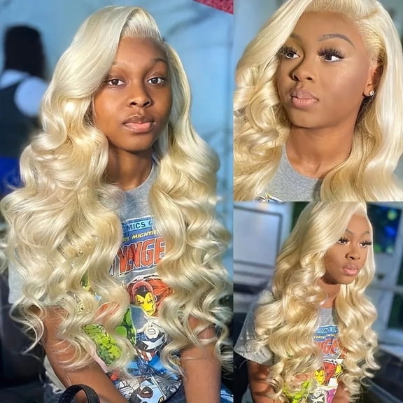 Women's light blonde big wave long curly wig front lace wig in stock