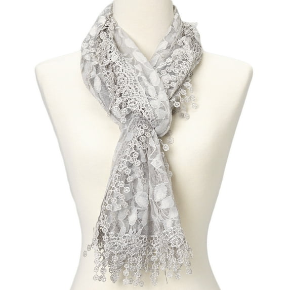 Women's lightweight Leaf Lace Trim Shawl Vintage Fashion Scarf