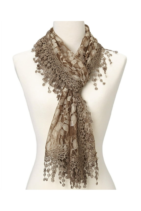 Women's lightweight Leaf Lace Trim Shawl Vintage Fashion Scarf