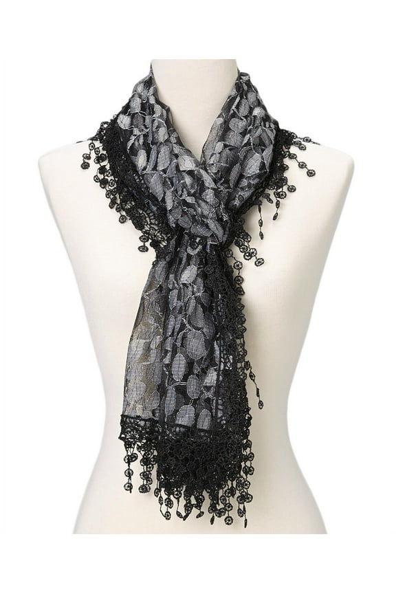 Women's lightweight Leaf Lace Trim Shawl Vintage Fashion Scarf