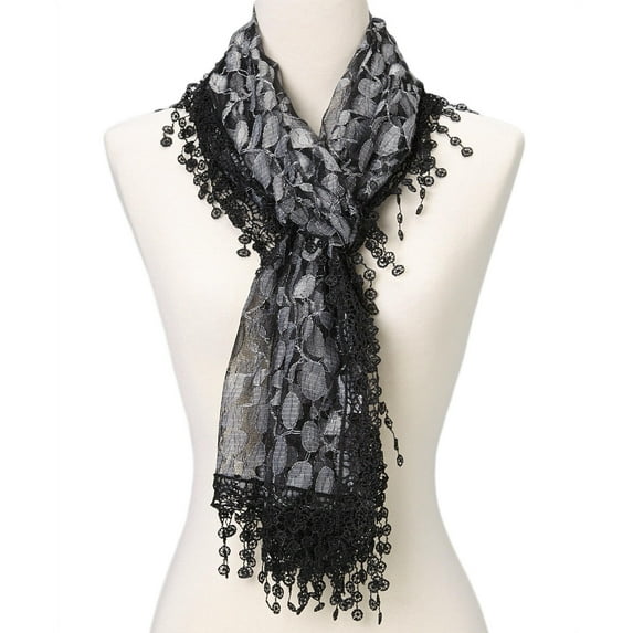 Women's lightweight Leaf Lace Trim Shawl Vintage Fashion Scarf
