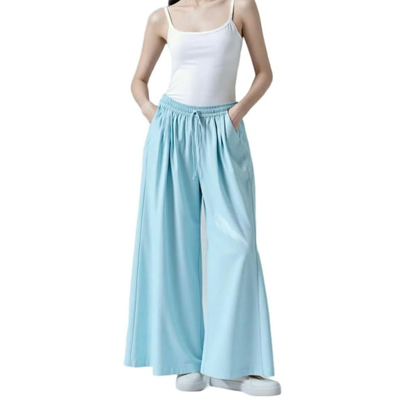 Shadowsong Women's Linen Tencel Wide Leg Pants, Blue, Size L
