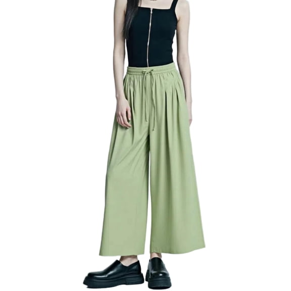 Vphie Women's Linen Tencel Wide Leg Pants, Green, Size L