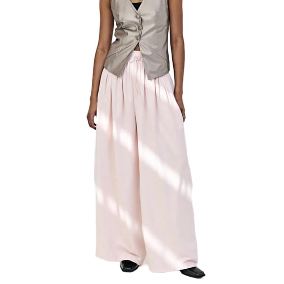 Vphie Women's Linen Tencel Wide Leg Pants, Pink, Size M