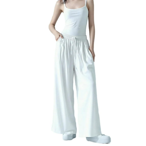 Shadowsong Women's Linen Tencel Wide Leg Pants, White, Size S