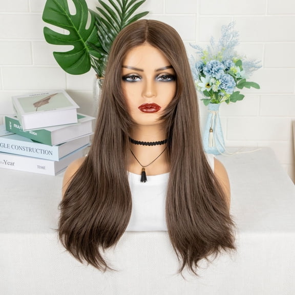 Women's long layered wig, natural wave wig, human hair side parting, heat resistant, lightweight, tangle free, suitable for daily use and clothing
