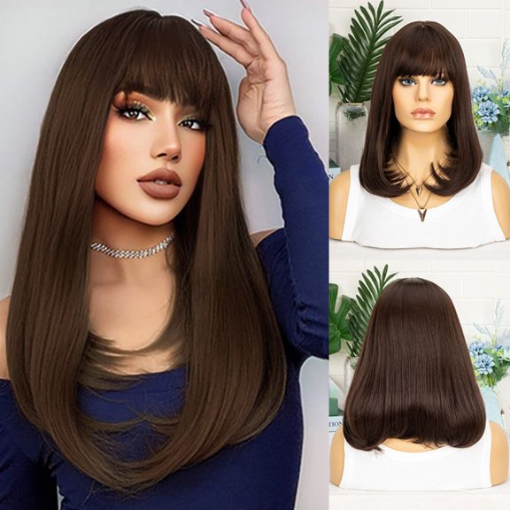 Women's long layered wig, natural wave wig, human hair side parting, heat resistant, lightweight, tangle free, suitable for daily use and clothing