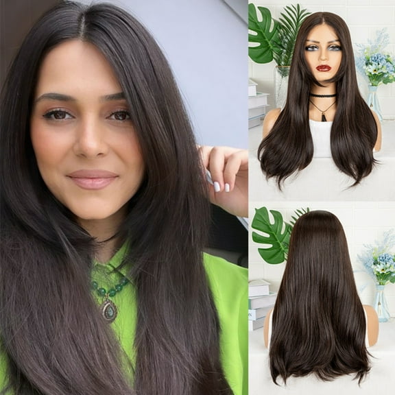 Women's long layered wig, natural wave wig, human hair side parting, heat resistant, lightweight, tangle free, suitable for daily use and clothing