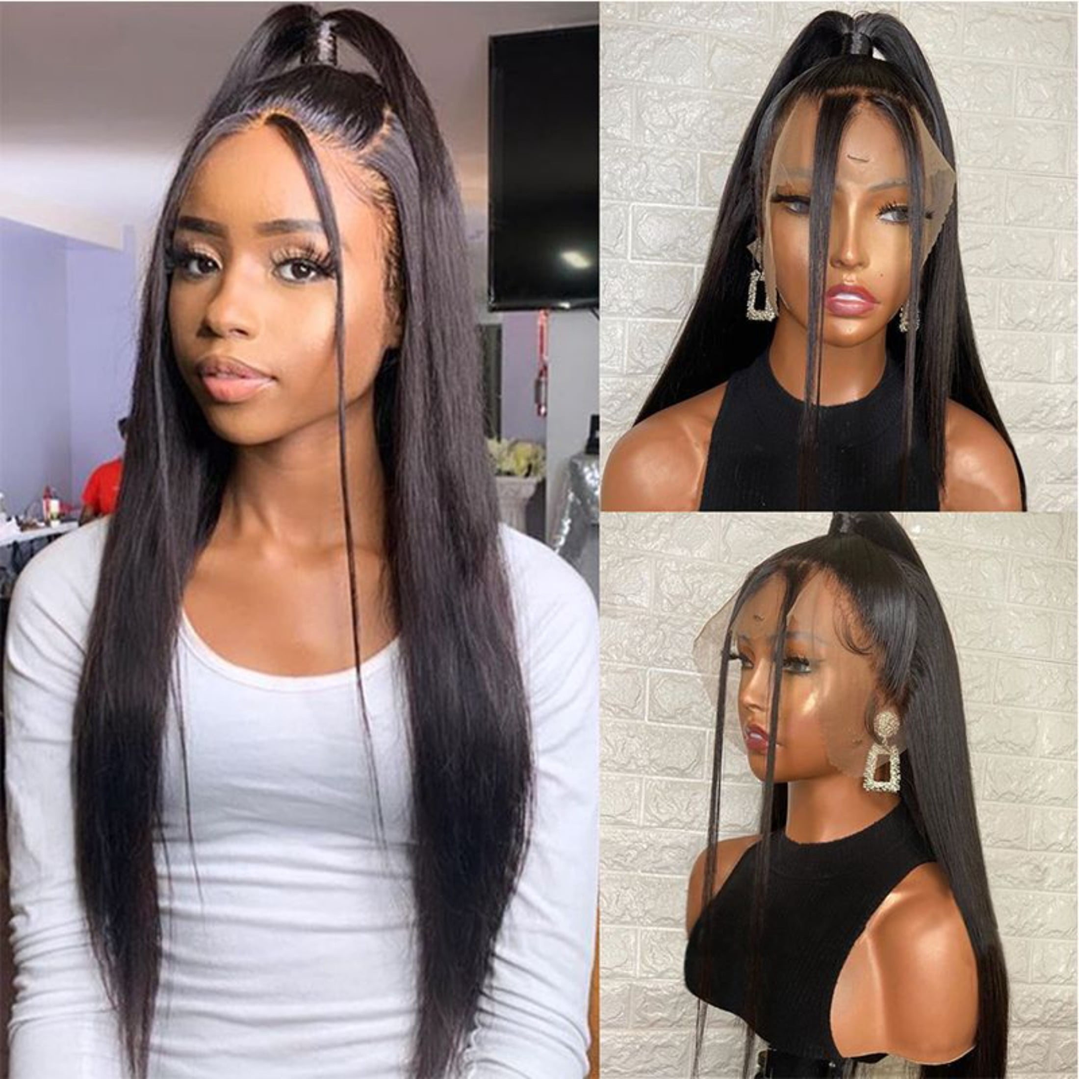 Women's long layered wig, natural wave wig, human hair side parting, heat resistant, lightweight, tangle free, suitable for daily use and clothing
