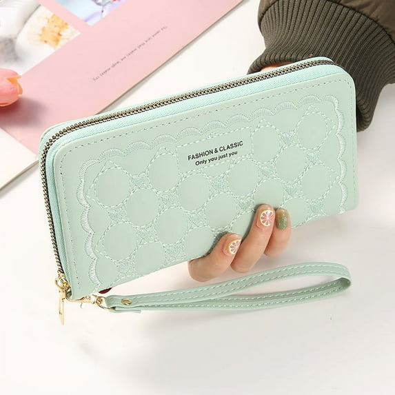 Women's long money clip wallet card holder multifunctional single pull card bag coin purse cell phone bag clutch bag leather wallet