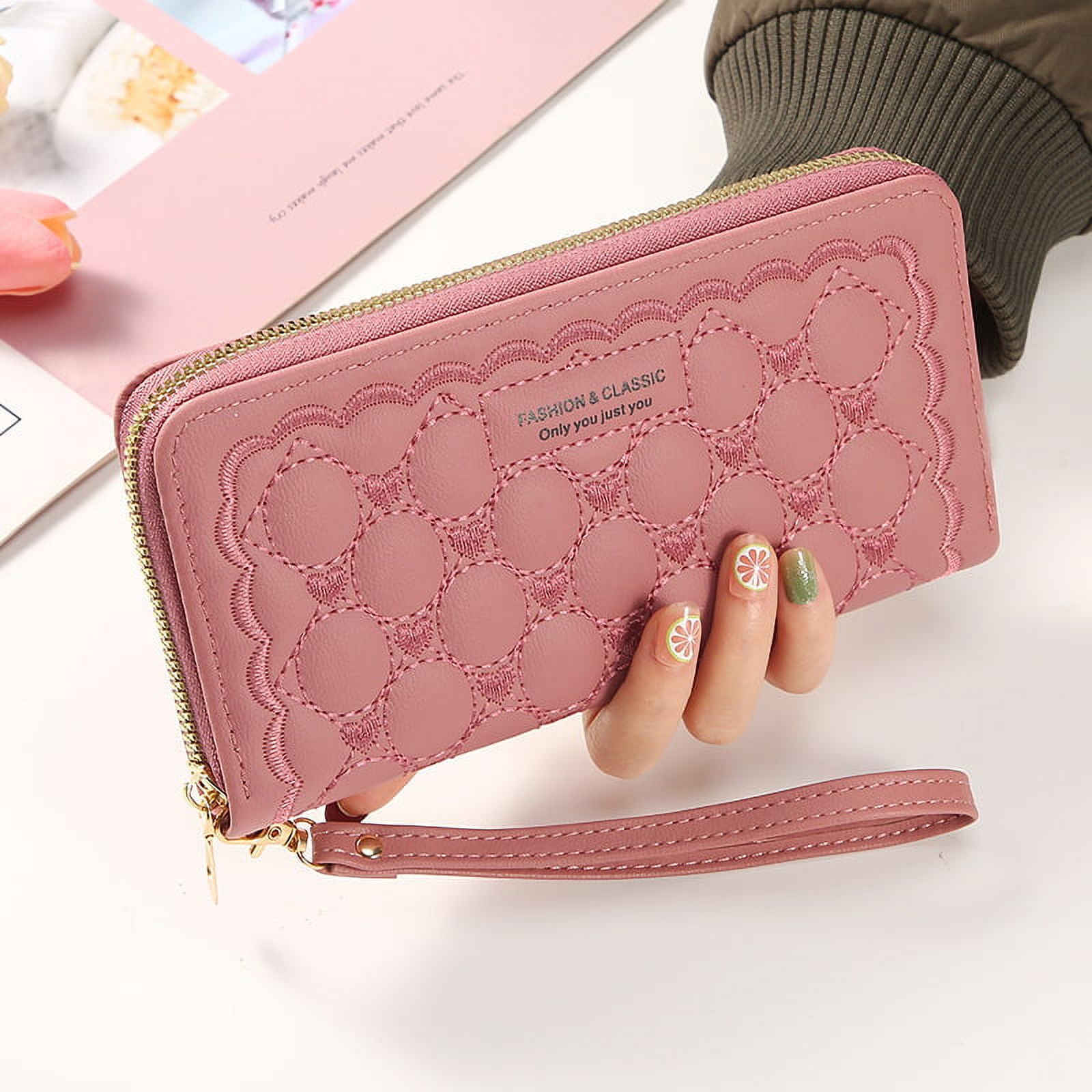 Women s long money clip wallet card holder multifunctional single pull card bag coin purse cell phone bag clutch bag leather wallet
