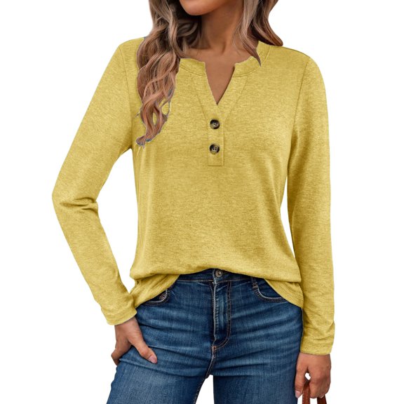 Women's long-sleeved casual formal tops Henley V-neck fall clothing
