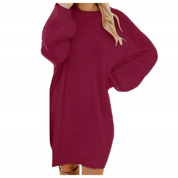 Women's long-sleeved round neck knitted pullover oversized autumn and winter loose long sweater dress