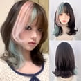 thumbnail image 1 of Women's long wavy synthetic wig, black-brown with pink/blue/green highlights - naturally thick, voluminous, and layered, suitable for everyday wear, parties, and cosplay - comfortable rose mesh cap t, 1 of 7