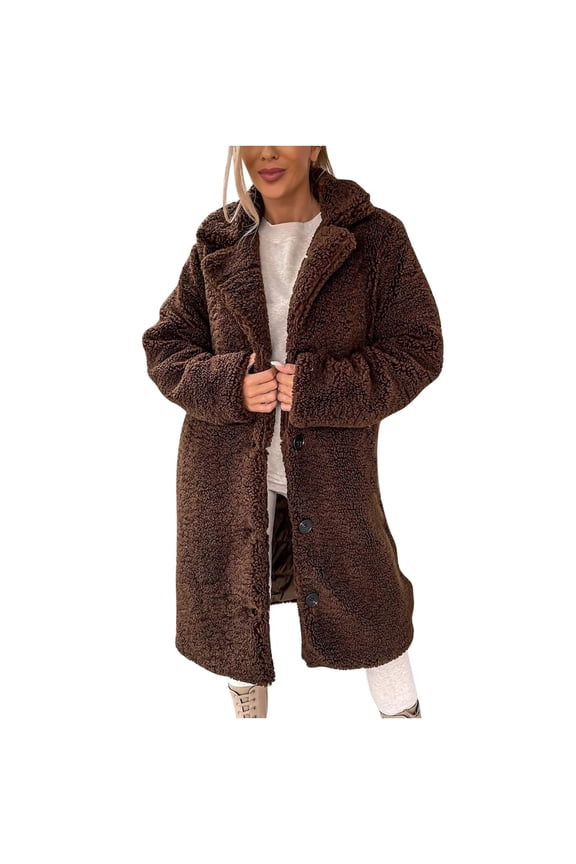 Women's long wool lambskin collar windbreaker plush button down Coat autumn and winter fashion casual warm coat