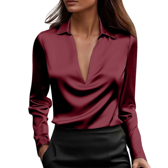 Women's loose long-sleeved pleated neckline top