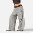 thumbnail image 1 of Women's loose sweatpants, men's sweatpants, plaid pants, loose gray sweatpants, plaid patchwork sweatpants, loose trousers with pockets, fake two-piece (heart), 1 of 8