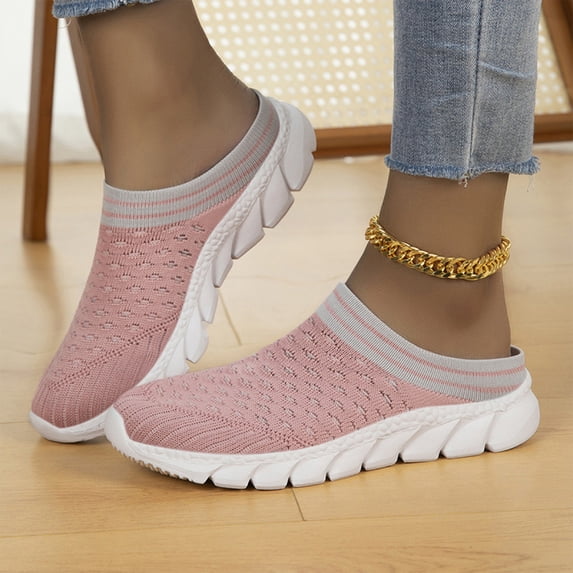 Women's mesh Breathable Soft Sole Mules Fashion Knitted Backless Slip on Lightweight Walking Shoes Casual Comfortable Outdoor Sports Wedge Mule