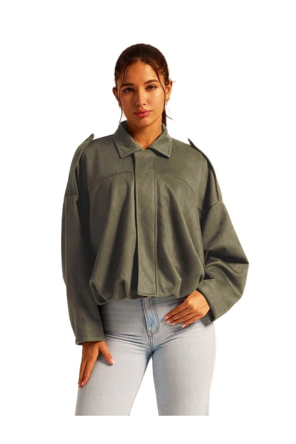 Women's military green cropped faux suede bomber jacket