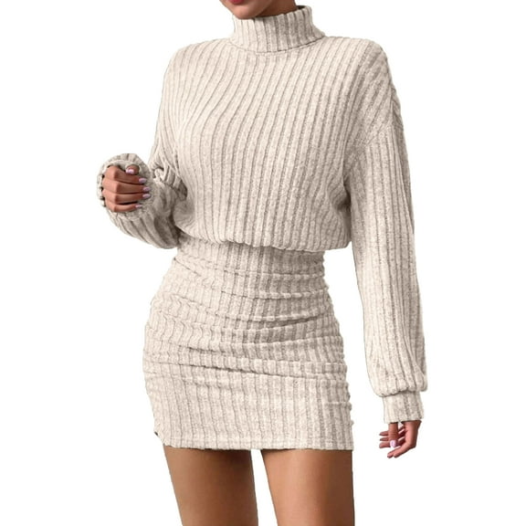 Women's mock turtleneck long sleeve knitted dress