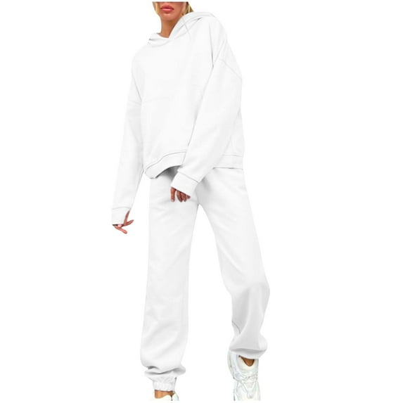 Women's Warm Two Piece Sets Comfortable New Hooded Pullover Sweater and Relaxed Full-Length Pants