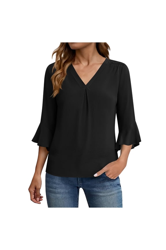 Women’s chiffon Tops Summer 3/4 Length Sleeve Dressy Blouses V-Neck Business Casual Tops 2026 Easter