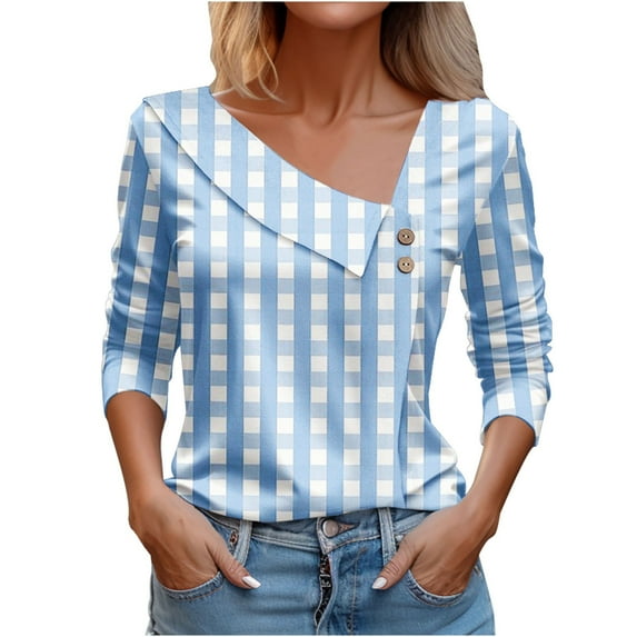 Women's-neck Printed Button Long Sleeved Shirt T-shirt