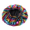 thumbnail image 1 of Women's new Laser High-elasticity Wide-brimmed Sleeping Cap Metallic Color Wide Elastic Night Sleep Hat Shower Caps Loungewear Sleep Hat for Women Satin-lined Leisure Double-layer Cap, 1 of 2