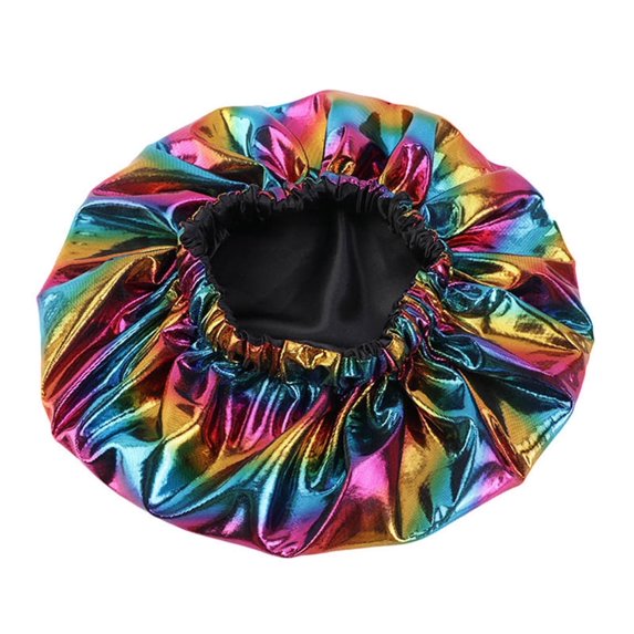Women's new Laser High-elasticity Wide-brimmed Sleeping Cap Metallic Color Wide Elastic Night Sleep Hat Shower Caps Loungewear Sleep Hat for Women Satin-lined Leisure Double-layer Cap