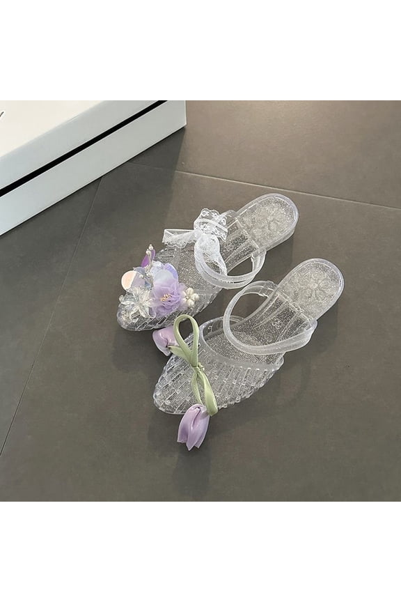 Women's new summer crystal sandals for outdoor wear, non-slip jelly shoes, breathable wedge heel closed-toe slippers, plastic shoes for bathingFashionable and versatile