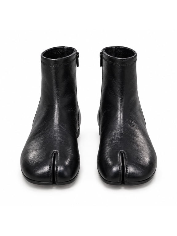 Women's niche split-toed flat-bottomed short boots, retro-textured imitation leather side zipper, simple and versatile elastic ankle boots