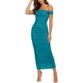 thumbnail image 1 of Women's off Shoulder Ribbed Midi Dress, Solid Sleeveless Ruched Split Bodycon Summer Club Dress Mint Green XL(XL), 1 of 7