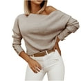 thumbnail image 1 of Women's off Shoulder Tops Button Long Sleeve Slim Stretchy Shirts Solide Color Casual Blouses, 1 of 6