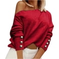 thumbnail image 1 of Women's off Shoulder Tops Button Long Sleeve Slim Stretchy Shirts Solide Color Casual Blouses, 1 of 6