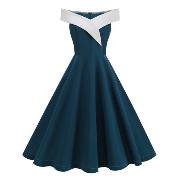 Women's off the Shoulder Vintage Mini Dress 1950s Cocktail Sleeveless V Neck a Line Homecoming Elegant Midi Dresses Green XL