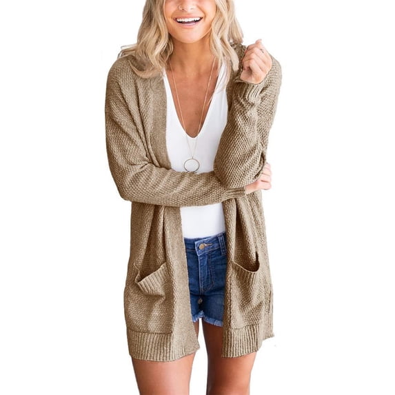 Women's open front long sweater knitted cardigan coat with pockets