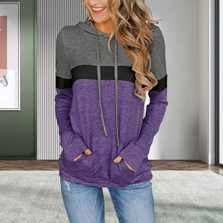 Women's paneled hooded pocket sweatshirt top(Purple,2XL) - Walmart.com
