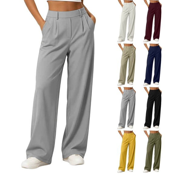 Women’s pants High Waisted Elastic Stretchy Pleated Pull On Dress Casual Loose Pants With Pockets For Business Work Trousers