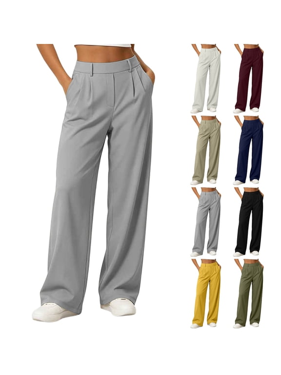 Women’s pants High Waisted Elastic Stretchy Pleated Pull On Dress Casual Loose Pants With Pockets For Business Work Trousers